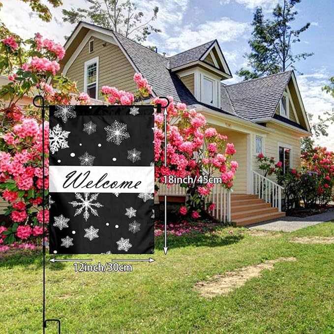 Gkyygk Winter Snowflake Christmas Welcome Garden Flag 12x18 Inch Double Sided Small Burlap Banners Yard House Decor for Men Women