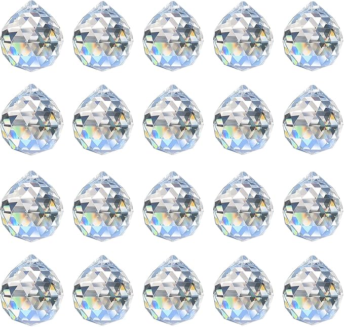 Merrynine 30mm/1.18" 20pcs Crystal Prism Suncatcher for Windows Hanging, Clear Glass Crystal Sun Catcher Beads for Pendants Maker, Crystal Balls for Indoor Window, Feng Shui, Women Girl Gifts