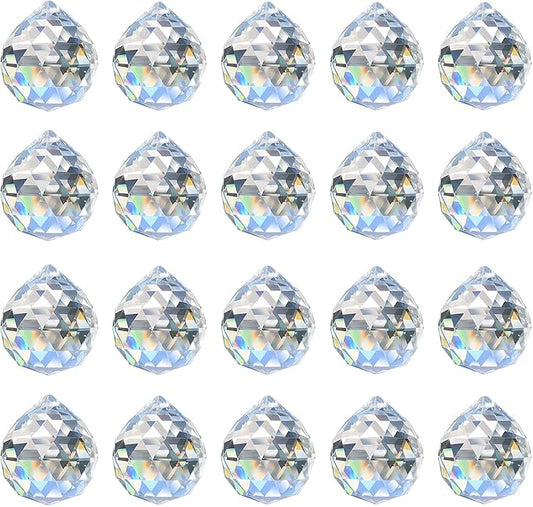 Merrynine 30mm/1.18" 20pcs Crystal Prism Suncatcher for Windows Hanging, Clear Glass Crystal Sun Catcher Beads for Pendants Maker, Crystal Balls for Indoor Window, Feng Shui, Women Girl Gifts