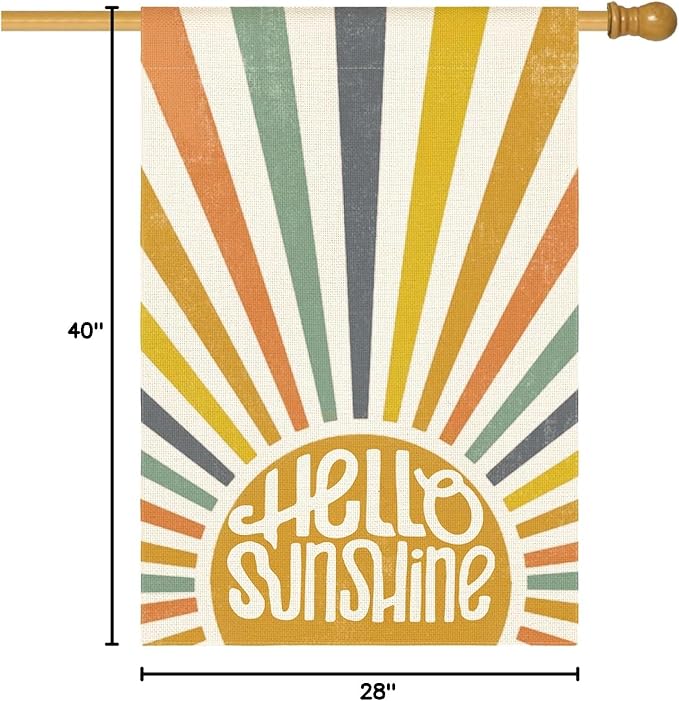 AVOIN colorlife Hello Sunshine Classic House Flag 28x40 Inch Double Sided Outside, Summer Party Holiday Burlap Yard Outdoor Decoration