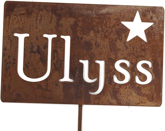 Classic Metal Garden Markers Clearance Items 20 to 33 Inches Tall (Ulyss with star 23", Naturally Rusted)