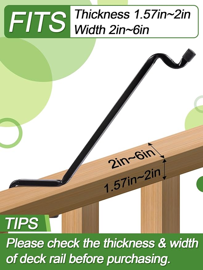 Biubee 4 Pack Deck Bird Feeder Hanger for Railing - Extended Angled Metal Deck Rail Plant Hanger for Bird Feeder Planters Lanterns Wind Chimes, Fit 2" × 4" & 2" × 6" Wooden Railings
