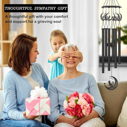 Wind Chimes for Outside,Sympathy Garden Decor Gifts for Women Mom and Grandma,Christmas Windchime in Loving Memory Outdoor Decoration for Yard, Patio, Porch, Lawn, Landscape,Halloween(Cat)