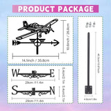 Airplane Weathervane 26' Height Black Metal Wind Sculpture Roof Garden Art Decor Farmhouse Durable Decorative Stake Waterproof Weathervane Garden Decor