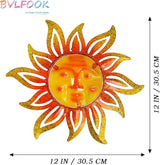 Metal Sun Wall Art Decor,12 Inch Retro Hanging Decor With Glass,Sun Face Valentine Wall Decorations For Patio Yard Garden Fence Living Room Bedroom