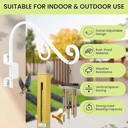 Swivel Plant Hanger, 16 Inch Metal Plant Hangers Outdoor Dual Hook Design Wall Plant Hanger Heavy Duty Plant Hangers Outdoor for Hanging Bird Feeders, Cages, Lanterns, Baskets, Wind Chimes, White