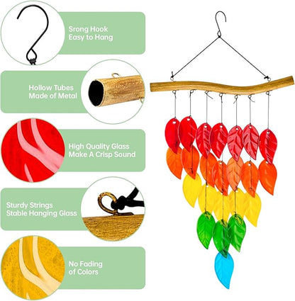 Glass Wind Chimes，Wind Chimes for Outside，Colorful Wind Chime 28" Garden Chimes for Home Patio, Housewarming Gifts for New House, Gift for Unisex