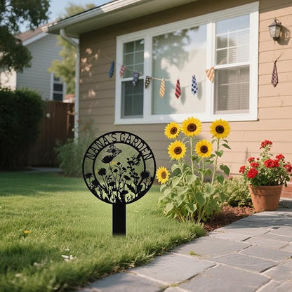 Personalized Metal Garden Signs with Stake, Custom Garden Signs for Outside Waterproof, Customized Name Sign Yard Lawn Gardens Decor Gardening Gifts for Moms Grandmas Gardeners