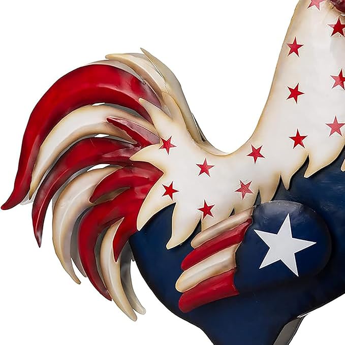 Metal Patriotic Rooster Statues, Garden Rooster Statues & Sculpture, 12 Inch Chicken Yard Art Decor, Figurines Artwork for Outdoor, Patio,Backyard and Home Kitchen Decoration (White)