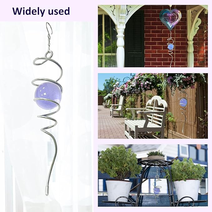 Aoedelyart Gazing Ball Spiral Decorative Wind Spinner Tail Sun Catcher 11inch Tail and 2 inch Glass Orb.Wind Spinner Stabilizer Indoor Outdoor Garden Decoration,Garden Gift-13 inch Height (Purple)