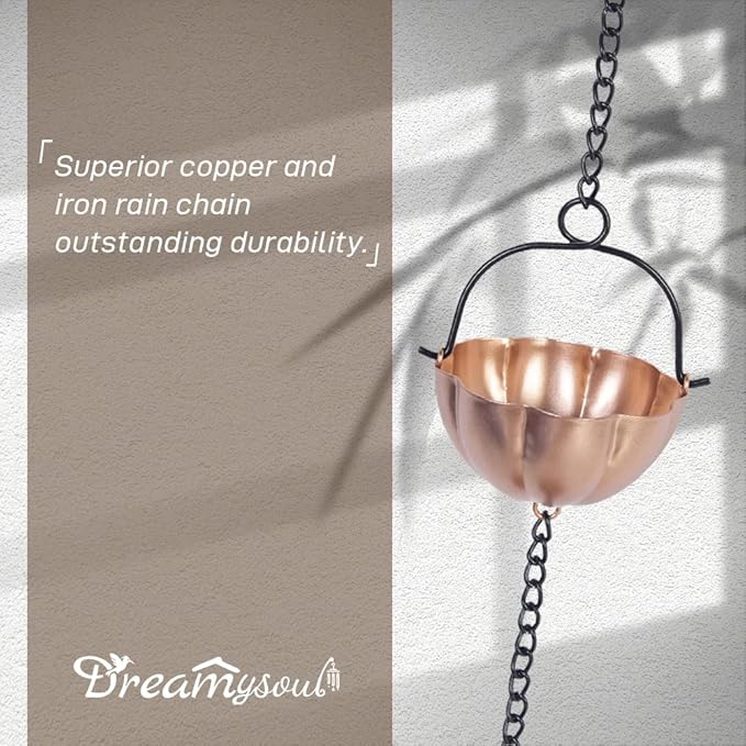 dreamysoul 9.4 FT Copper Rain Chain, Flower Rain Chains Gutters, Decorative Rain Chains Replacement Downspout for Gutters