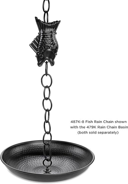 Fish Black Aluminum 8.5 ft. Rain Chain with Gutter Installation Clip by Good Directions