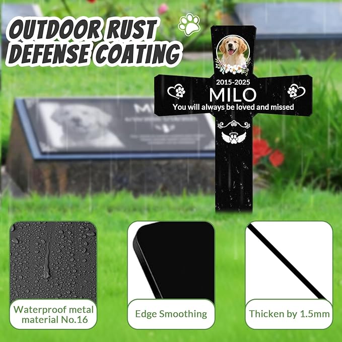 Custom Dog Grave Markers Outdoor with Pet Breed Icons, Personalized Metal Waterproof Rustproof Pet Grave Markers, Dogs Headstone for Garden Yard, Sympathy Gift for Loss of Dog (Style 1)