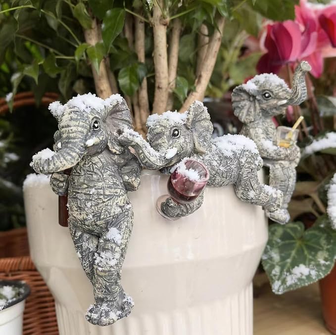 3-piece Fairy Garden Gnome Set, Beer-Drinking Gnome Resin Statue, Outdoor Decorative Item (Gray)