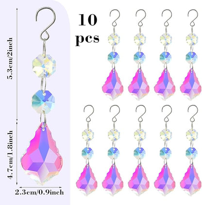 10pcs Crystal Sun Catcher, 38mm Hanging AB Color Maple Leaf Crystals Parts Prisms Pendants with Hook for Windows Lamps Ornaments Crystal Tree Decorations Home Decor (AB Maple Leaf)