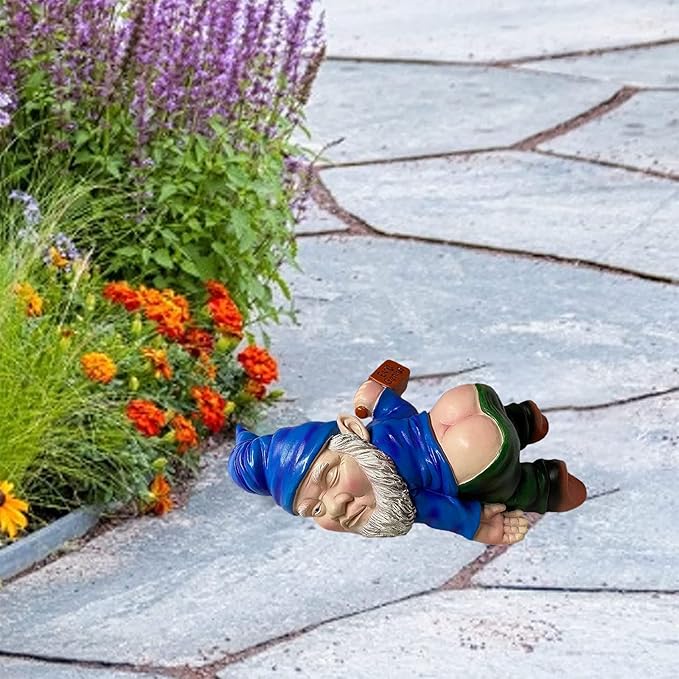 MINICAR Gnome Statue, Funny Outdoor Garden Yard Lawn Sculpture Decoration Home Decor Naughty Gifts, 6 Inch Length