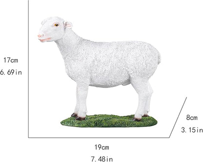 White Standing Lamb Garden Statue, Decorative Resin Sheep Figurine on Grass Base, Farmhouse Animal Outdoor Decor