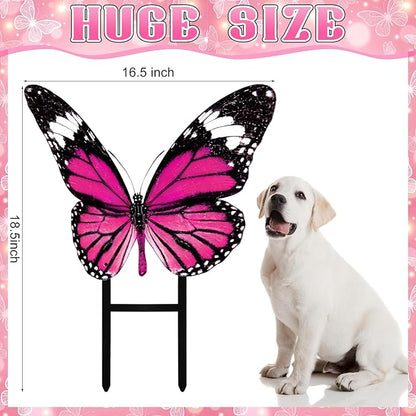 1 Pcs Spring Metal Butterfly Garden Stakes Decor 16.5 Inch Decorative Pink Purple Butterfly Yard Stake Outdoor Insect Decor Metal Garden Art Ornaments for Patio Porch Lawn Backyard