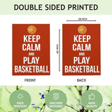 Mugod Basketball House Flag 28x40 Inch Double Sided Outside, Keep Calm and Play Basketball Motivational Quote Word Party Holiday Burlap Yard Garden Outdoor Decoration