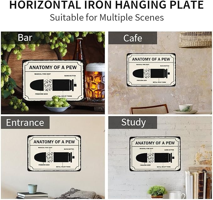 Warning Sign, Anatomy Of A Pew, Private Property Yard Metal Tin Sign Wall Decor, Industrial Grade Aluminum 8X12 Inch