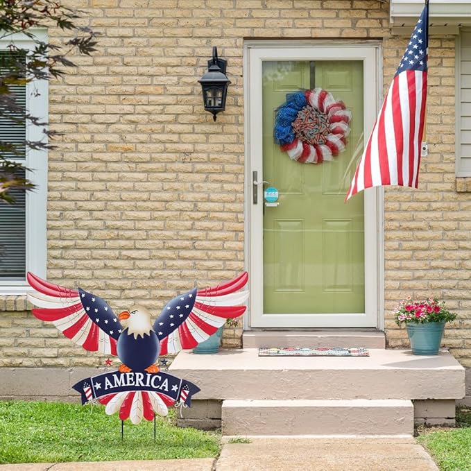 hogardeck 4th of July Decorations Outdoor, 28" Large Bald Eagle Patriotic Decorative Garden Stakes for Fourth of July Decorations, Memorial Day Metal American Eagle for Outside Yard Porch Lawn Decor