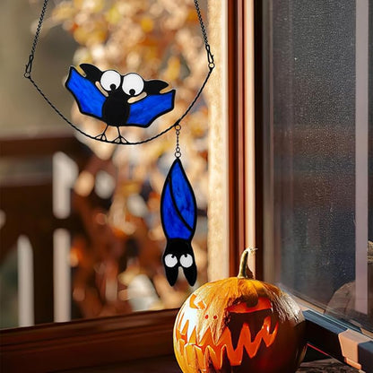 BOXCASA Bat Stained Glass Suncatcher for Window Hangings,Bat Halloween Decoration for Party,Cute Bat for Livingroom Bedroom,Halloween Bat Ornament for Windows,Balconies,Yards