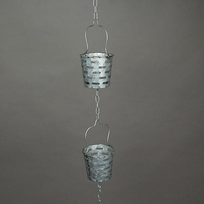 Zeckos Galvanized Grey Metal Olive Bucket Pail Style Rain Chain Gutter Downspout Accent, 74 Inches Long - Easy Install - Adding Rustic Charm to Your Outdoor Décor