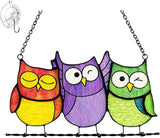 Owls Stained Glass Suncatcher, Handmade Colorful Window Hanging Sun Catcher Ornament for Home & Garden, Gift for Bird Lovers Mothers & Women