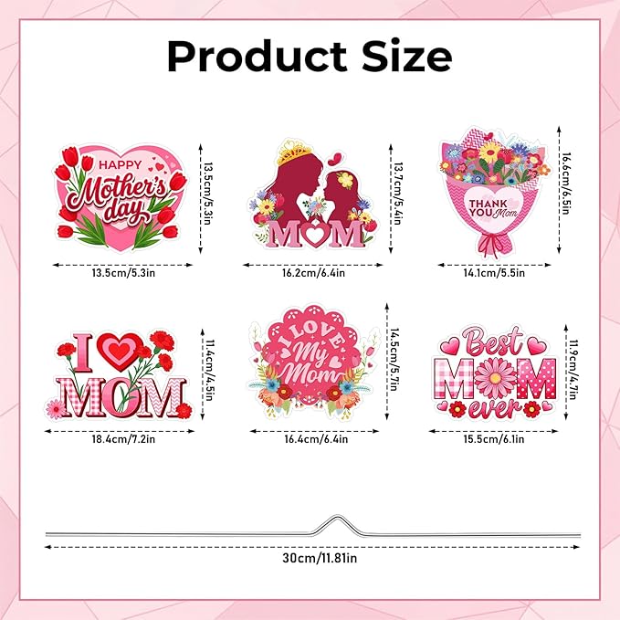 Rngmsi Mothers Day Plant Stakes Flower Pots Signs, 6PCS Happy Mother's Day Metal Garden Stakes Decorative Outdoor, Best Mom Ever Yard Decor for Home Lawn Party Supplies