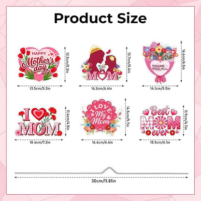 Rngmsi Mothers Day Plant Stakes Flower Pots Signs, 6PCS Happy Mother's Day Metal Garden Stakes Decorative Outdoor, Best Mom Ever Yard Decor for Home Lawn Party Supplies