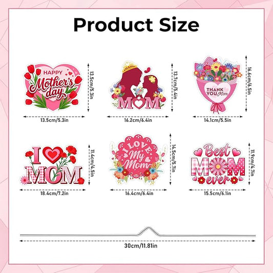 Rngmsi Mothers Day Plant Stakes Flower Pots Signs, 6PCS Happy Mother's Day Metal Garden Stakes Decorative Outdoor, Best Mom Ever Yard Decor for Home Lawn Party Supplies