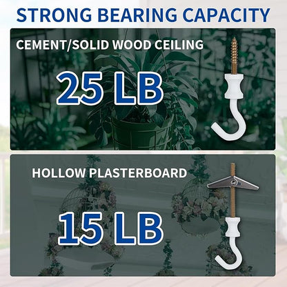 4 Pack White Ceiling Hooks for Hanging Plants, Swag Plant Hooks for Ceiling Heavy Duty, Indoor Outdoor, Metal Hangers for Hanging Baskets, Wind Chimes, Bird Feeders, Lights, Wall Decoration