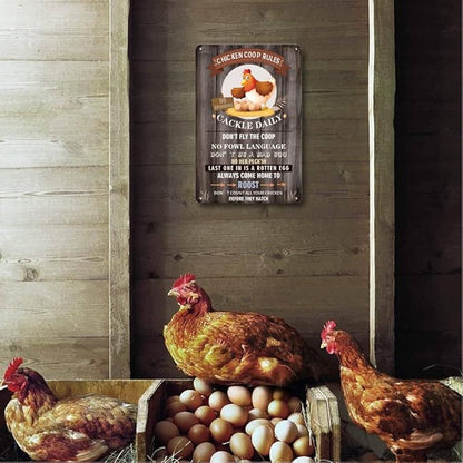 Funny Chicken Coop Signs for Outside - Metal Chicken Signs for Coop, Chicken Coop Rule Sign for Chicken Wall Yard, Farmhouse Fence Wall Deocr Accessories, Chicken Gifts for Women, 8 x 12 inch