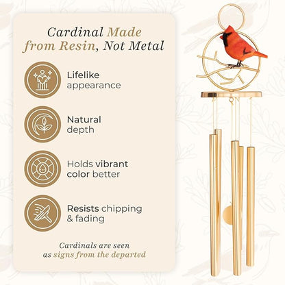 Cardinal Wind Chimes for Outside – Wind Chimes for Loss of Loved One - Sympathy Gift for Loss of Mom, Dad, Husband, Child, Grandparent, Other Loved Ones
