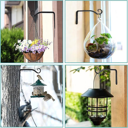 LOOGI Hanging Plant Bracket, Wall Hook Plant Hanger 6 Inch Decorative Hooks for Indoor Planter Lantern, Outdoor Bird Feeder Wind Chime, 2 Pack Black