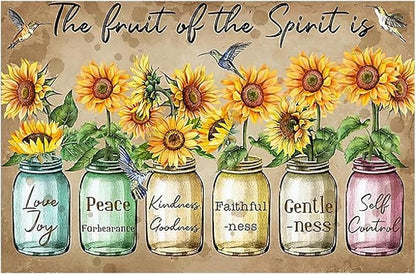 Funny Flowers Metal Sign, Metal Country Rustic Tin Sign, the Fruit of the Spirit, Yard Sign Garage Farm Outside Garden Wall Decor Sign Plaque Outdoor for Home Fence 8 X 12 Inch