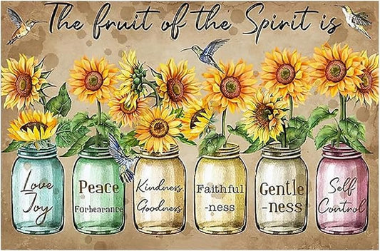 Funny Flowers Metal Sign, Metal Country Rustic Tin Sign, the Fruit of the Spirit, Yard Sign Garage Farm Outside Garden Wall Decor Sign Plaque Outdoor for Home Fence 8 X 12 Inch