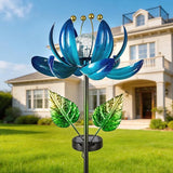 AIINY Solar Garden Lights Metal Flower Decor, Colorful Lotus Pathway Spinning Windmill with LED Cracked Crystal Ball Outdoor Decorative Stake Lighting Waterproof Flower Sculpture for Patio Yard