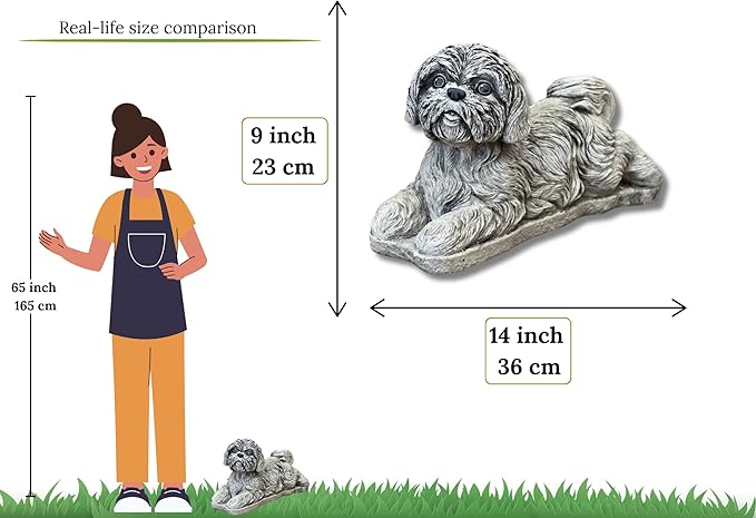 Shih Tzu Memorial Statue Yard Pet Memorial Puppy Sculpture Concrete Dog Figurine Painted Shih Tzu Statuary Pet Loss Gift Stone Grave Marker Lawn Ornament