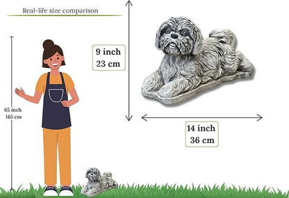 Shih Tzu Memorial Statue Yard Pet Memorial Puppy Sculpture Concrete Dog Figurine Painted Shih Tzu Statuary Pet Loss Gift Stone Grave Marker Lawn Ornament