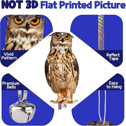 Owl to Keep Pigeon Away, 5 Pack Fake Owl, Reflective Hanging Owls Decoration, Dual-Side Printed Owls to Keep Birds Pigeon Away from Patio Garden