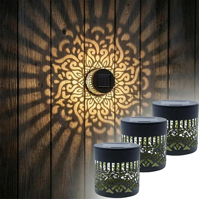 Decorative Solar Mandala Lights, Solar Powered Outdoor Deck Step Wall Lights, Mandala Theme Waterproof Fence Light for Garden, Patio, Yard, and Backyard Decor (3PCS)