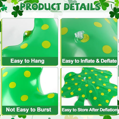 Wiooffen 12Pcs St. Patrick's Day Inflatables Large Shamrock Blow Up Balloons Lucky Clover Hanging Ornaments PVC Inflatable Ball Yard Lawn Decorations for St. Patrick's Party Outdoor Indoor Decor