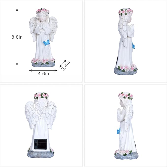 Dlfghos Solar Garden Angel Statue Solar Angel Outdoor Garden Decor Statues Praying Angel Memorial Figurine Light Decorations for Outside Yard Lawn Garden Cemetery Decor Gifts for Mom Grandma Women