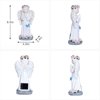Dlfghos Solar Garden Angel Statue Solar Angel Outdoor Garden Decor Statues Praying Angel Memorial Figurine Light Decorations for Outside Yard Lawn Garden Cemetery Decor Gifts for Mom Grandma Women