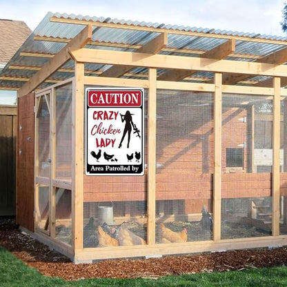 Crazy Chicken Lady Sign - Chicken Coop Signs - Area Patrolled by Chicken Lady - Funny Chicken Signs accessories for Farm Yard Fence Chicken Coop Decor 12" * 8"