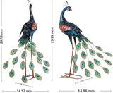 chisheen Garden Decor Outdoor Statues, Metal Peacock Decor for Outside, Garden Art Sculptures Standing for Patio Yard Lawn Home Decorations, Set of 2