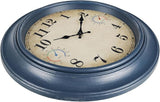 18 Inch Large Outdoor Wall Clock with Thermometer & Hygrometer, Waterproof Retro Blue Garden Clock for Patio, Pool, Backyard, Farmhouse Decor, Silent Non-Ticking