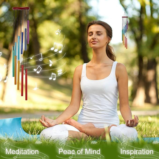2 Pack Wind Chimes for Outside Wooden Sympathy Wind Chimes Memorial Wind Chime with 12 Aluminum Tubes and Hook Memorial Gift Decoration for Home Patio Outdoor Garden