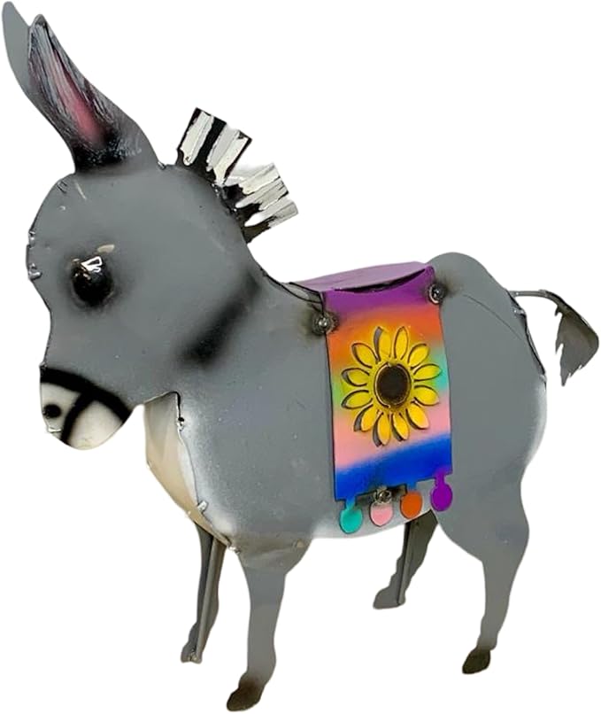Handmade Metal Serape Mexican Pinata Donkey| Yard Art Garden Decor | Artisan Made Landscape Sculpture | Lawn Ornament